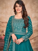 Teal Blue Art Silk Anarkali Salwar Kameez